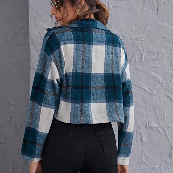 Button Front Flap Detail Plaid Jacket - Picture 2 of 2